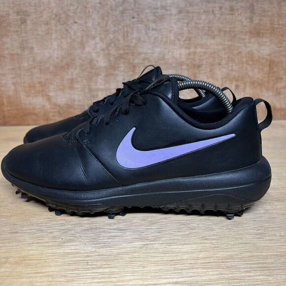 Nike Roshe G Tour Men's 9 Shoes Triple Black Leather Lace Up Running Golf Cleats - Picture 3 of 10